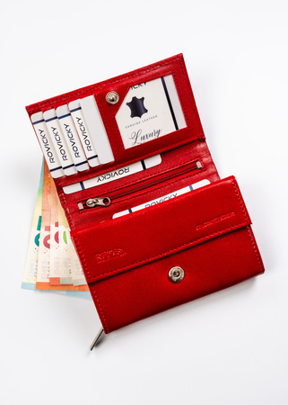 Portfel damski skórzany Rovicky w czerwonym kolorze i RFID