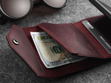 Portfel PORTER Go wykonany z woskowanej skóry Hunter wiśniowy