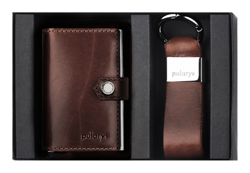 Portfel HIKER w zestawie z brelokiem ze skóry Nomad brązowy