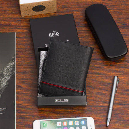 Portfel męski z lampasem Bellugio - czarno-czerwony