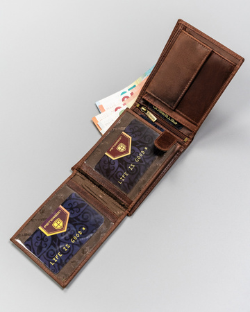 Skórzany portfel męski z ozdobnym tłoczeniem - Peterson