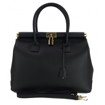 Duży kufer- torba kłódka A4 Włoska Vera Pelle , Czarna AL35N