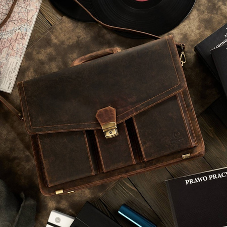 Aktówka męska skórzana vintage Paolo Peruzzi T-80-HBR brązowa