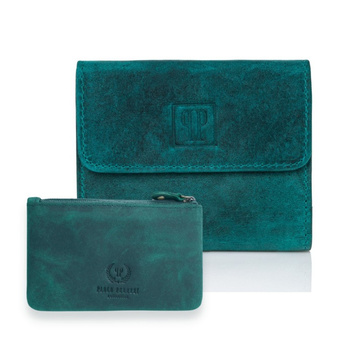 Zestaw portfel i etui na klucze z naturalnej skóry zielony