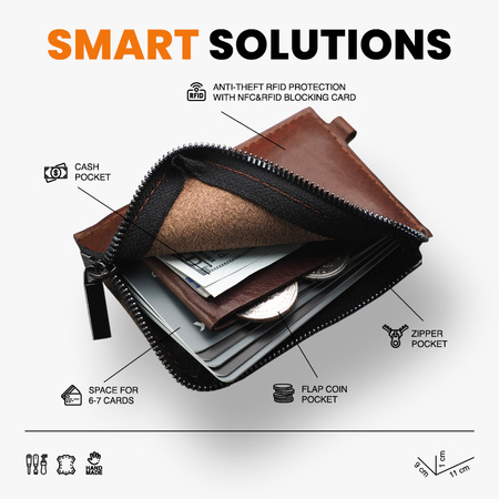 Portfel OLDTIMER SLIM wykonany z roślinnie garbowanej skóry Nomad brązowy