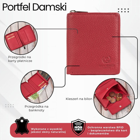 Portfel damski skórzany gęboka czerwie RFID Paolo Peruzzi T-139-RD