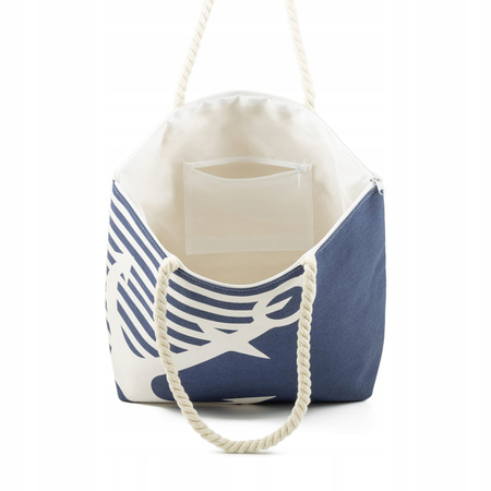 Torba Plażowa materiałowa marynarska lekka duża A4 shopper canvas Bellugio