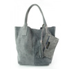 ZAMSZ NATURALNY WŁOSKA TORBA XL A4  SHOPPER BAG  SKÓRZANA SZARA  W567G