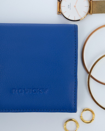 Portfel damski Rovicky ze skóry naturalnej, mały, niebieski