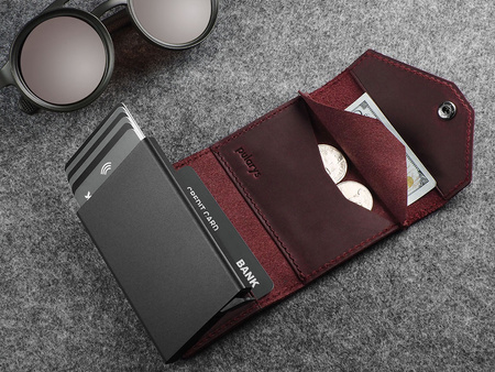 Portfel PORTER Go wykonany z woskowanej skóry Hunter wiśniowy