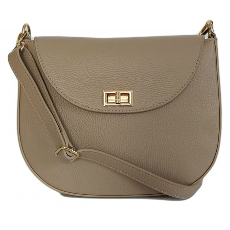 Listonoszka skórzana podkówka Vera Pelle Beżowa z złotymi okuciami