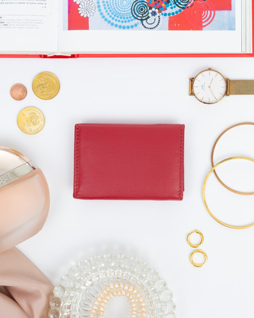 Portfel damski Rovicky ze skóry naturalnej, czerwony, mały, casualowy