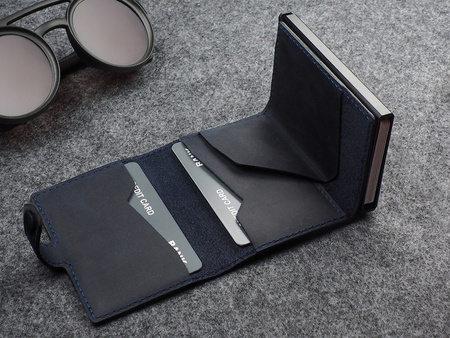 Portfel HIKER wykonany z polerowanej i woskowanej skóry Hunter granatowy