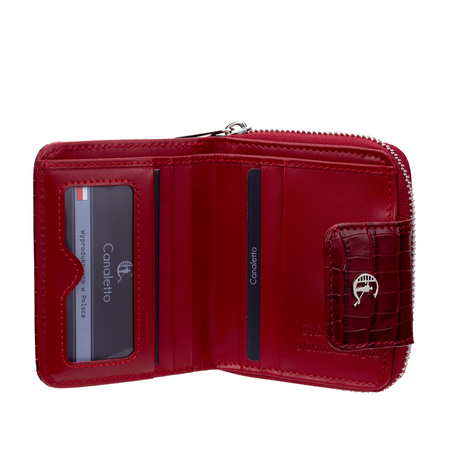 Portfel damski Canaletto z bordo skóry krokodylowej, RFID, elegancki i funkcjonalny