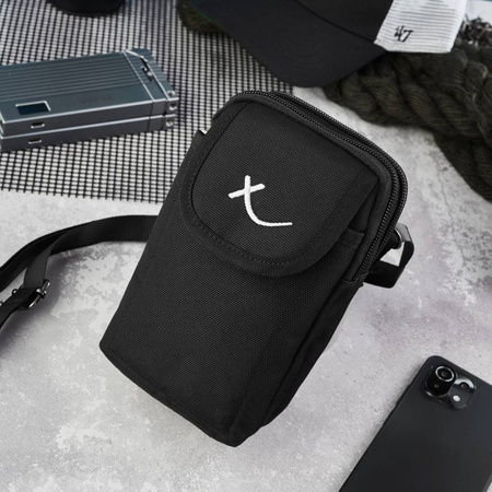 Saszetka męska cordura na ramie SP-03-BL, czarna, 2 komory