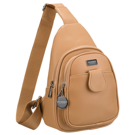 Saszetka damska crossbody w kolorze beżowym - ekologiczna skóra Peterson