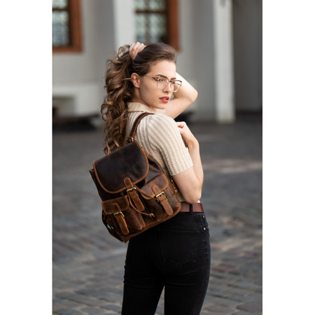 Plecak skórzany damski vintage Paolo Peruzzi T-16-BR brązowy