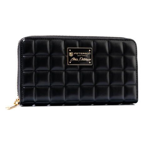 Modny portfel damski na zamek ze złotymi okuciami i pikowaną fakturą - Peterson