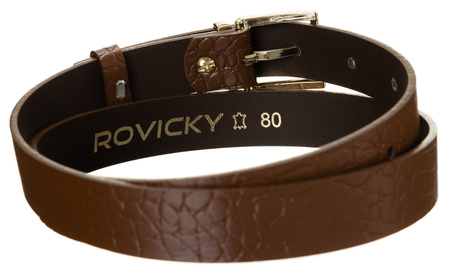 Ciekawy skórzany pasek damski ze złotą klamrą, zwierzęcy motyw - Rovicky 80