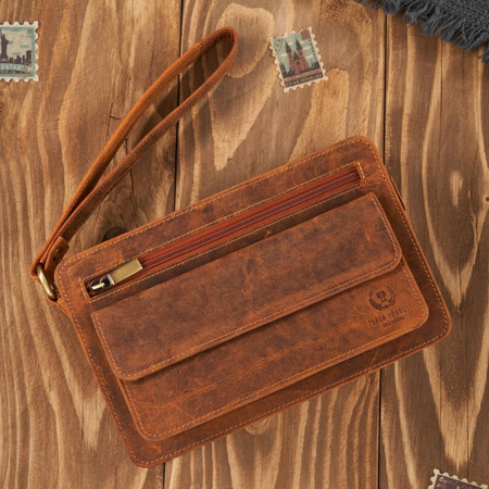 Męska saszetka do ręki vintage ze skóry hunterowej Paolo Peruzzi T-23-HBR