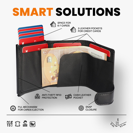 Portfel SOLO wykonany z miękkiej w dotyku skóry Italia czarny