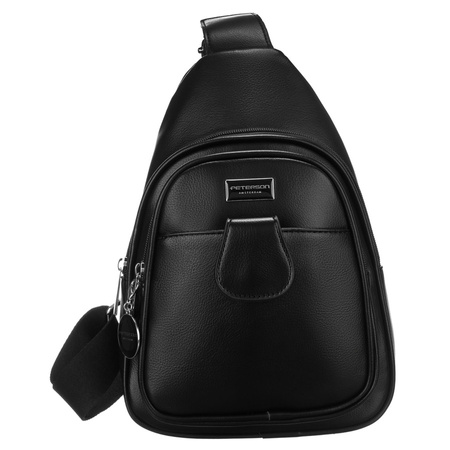 Saszetka damska crossbody Peterson z regulowanym paskiem, czarna eko skóra