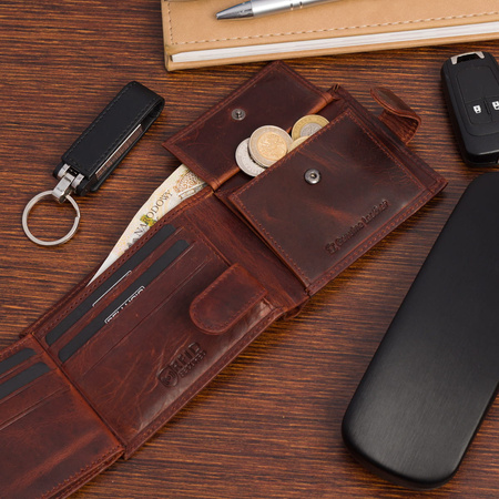 Skórzany portfel męski z systemem RFID Bellugio - koniakowy