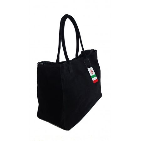 Torba damska XL A4 VERA PELLE zamszowa czarna, włoska jakość