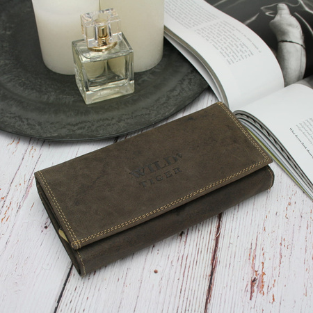 Portfel damski skóra nubuk Wild Tiger - ciemnobrązowy