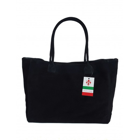 Torba damska XL A4 VERA PELLE zamszowa czarna, włoska jakość