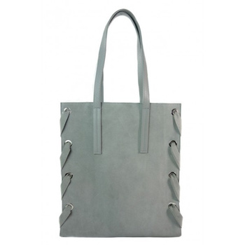 Zamszowa torba Shopper bag ,duży worek, kółka, Vera Pelle pojemny Szara WK745G