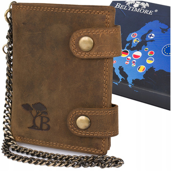 Portfel skórzany męski duży z łańcuchem skóra nubuk premium RFiD Beltimore