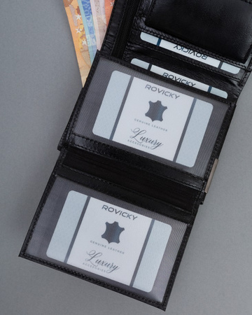 Portfel męski skórzany Ronaldo na karty - duży, czarny, pionowy