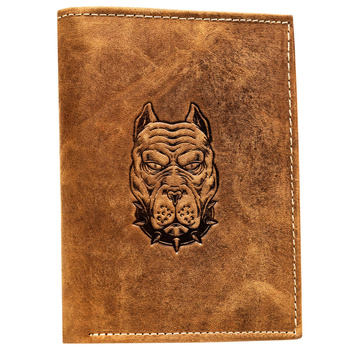 Portfel męski ze skóry naturalnej z tłoczeniem w kształcie głowy psa