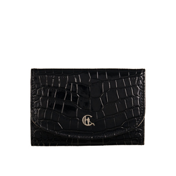 Portfel damski elegancki z krokodylim wzorem, czarny, z RFID