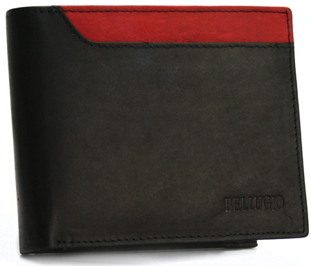 Portfel męski z kolorową wstawką Bellugio - czarno-czerwony