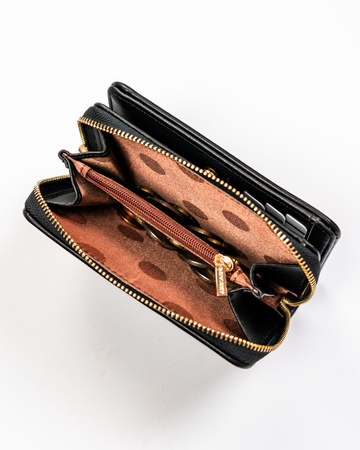 Kompaktowy portfel damski w typie piórnika w czarnym kolorze - Rovicky