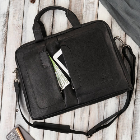 Torba męska skórzana na ramię do laptopa czarna Paolo Peruzzi E-26-BL