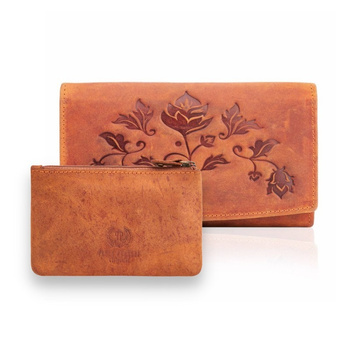 Zestaw prezentowy dla niej portfel damski skórzany T-01-OR i etui skórzane T-51-OR