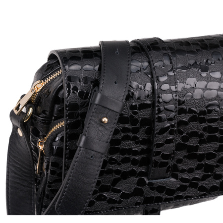 Listonoszka Canaletto z kroplami, czarna skórzana z złotymi detalami