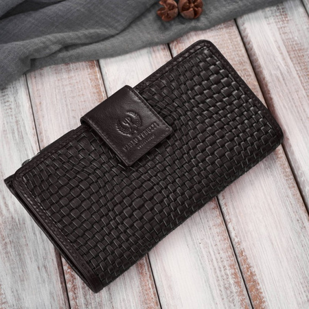 Duy portfel damski ciemnobrązowy handmade z ochroną RFID Paolo Peruzzi AY-08-BR