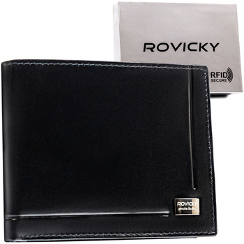 Portfel męski ze skóry naturalnej w czarnym kolorze bez zapięcia zewnętrznego - Rovicky