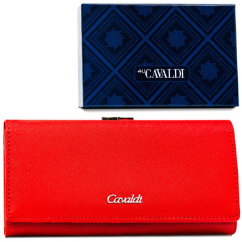 Portfel damski ze skóry ekologicznej w czerwonym kolorze zamykany na zatrzask i bigiel - 4U Cavaldi