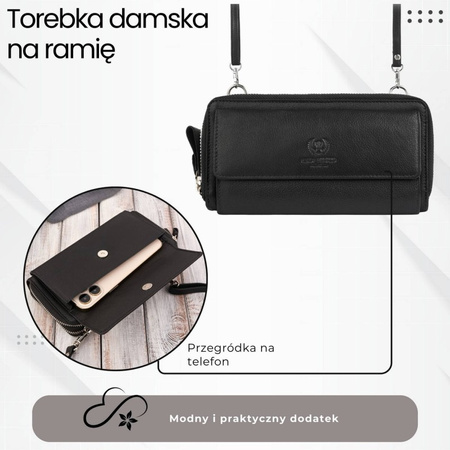 Skórzana kopertówka damska do ręki na ramię portfel damski Paolo Peruzzi T-137-BL