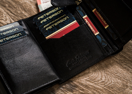 Portfel męski czarny ze skóry naturalnej - Peterson, pionowy, duży