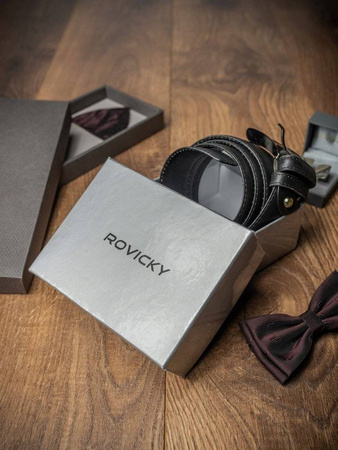 Gładki pasek męski z wysokojakościowej połyskującej skóry naturalnej - Rovicky 105