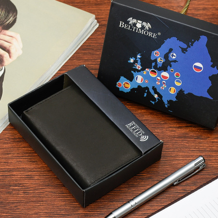 Męski portfel skórzany czarny RFiD skóra Beltimore