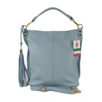 Worek na ramię Vera Pelle złote okucia pojemny a4 włoska torba Blue W76BB