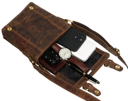 Listonoszka męska brązowa skórzana z regulowanym paskiem - Peterson