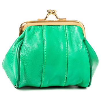 Portmonetka damska skórzana w zielonym kolorze z biglem